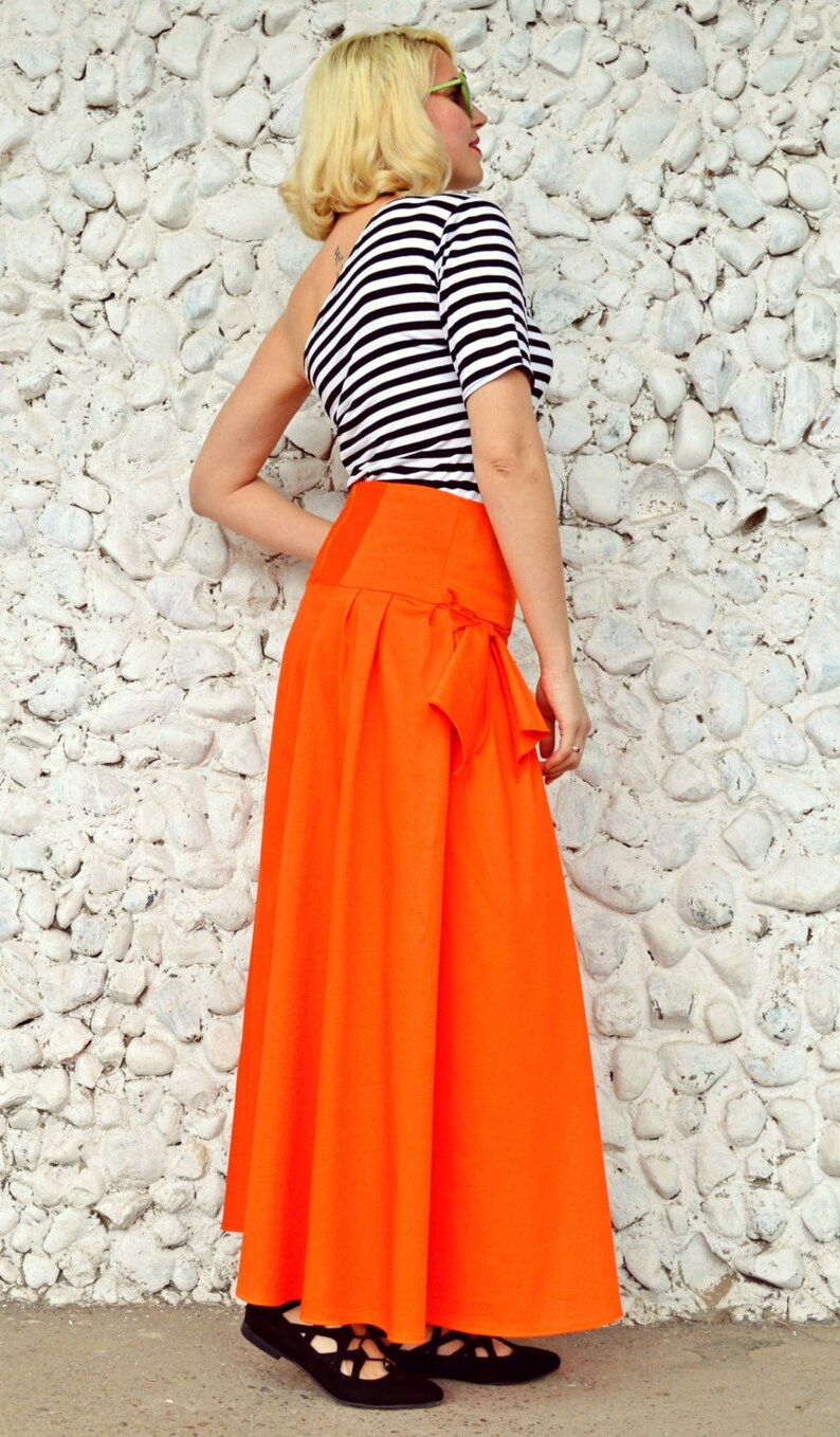 Extravagant Orange Skirt / Funky Cotton Skirt / Orange Flared Etsy