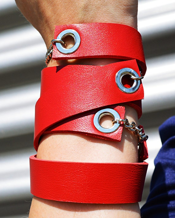 leather bracelet red