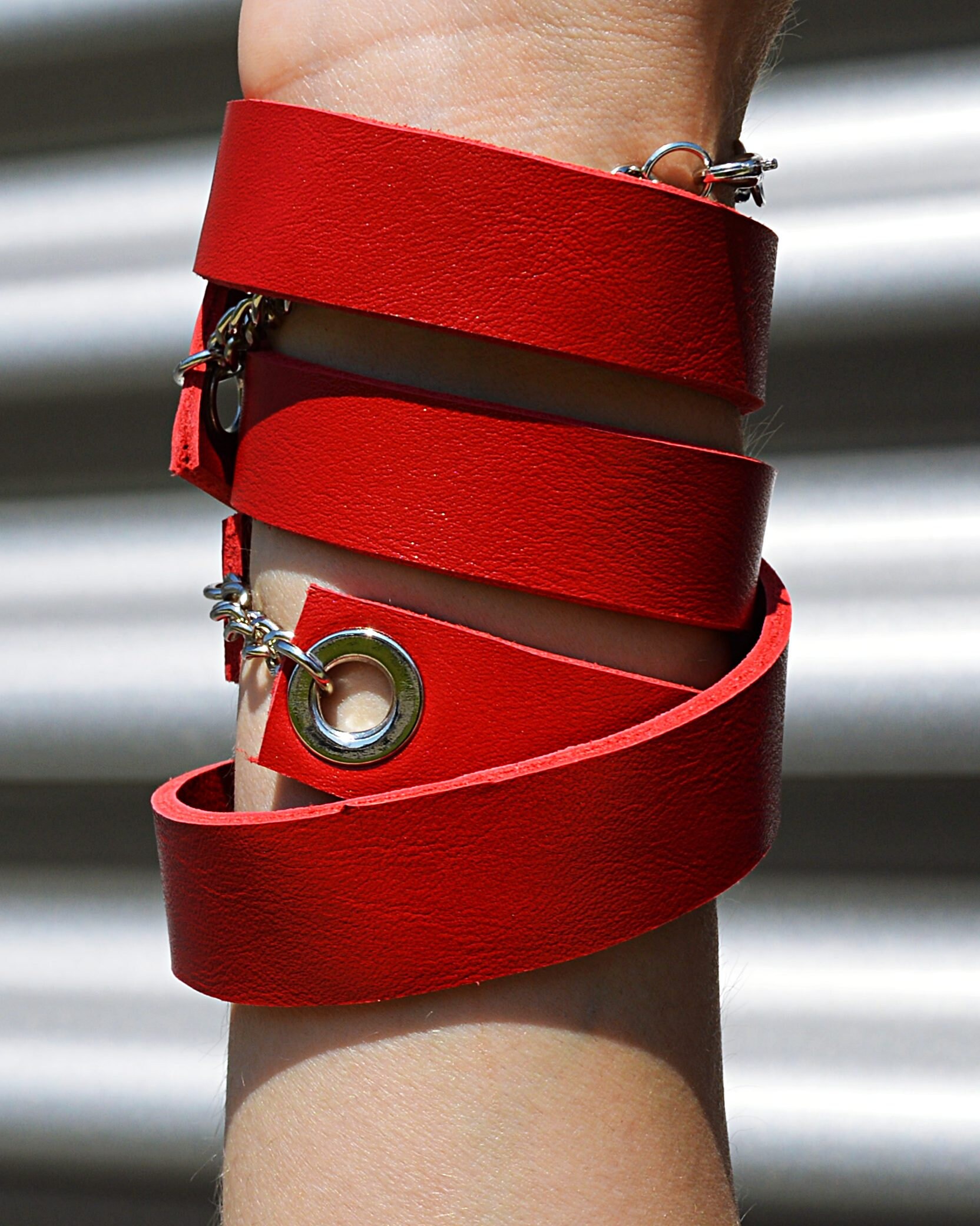 Red leather wrap bracelet clearance