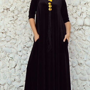Autumn Black Velvet Dress, Long Maxi Dress, A-line Dress Women TDK191 image 3