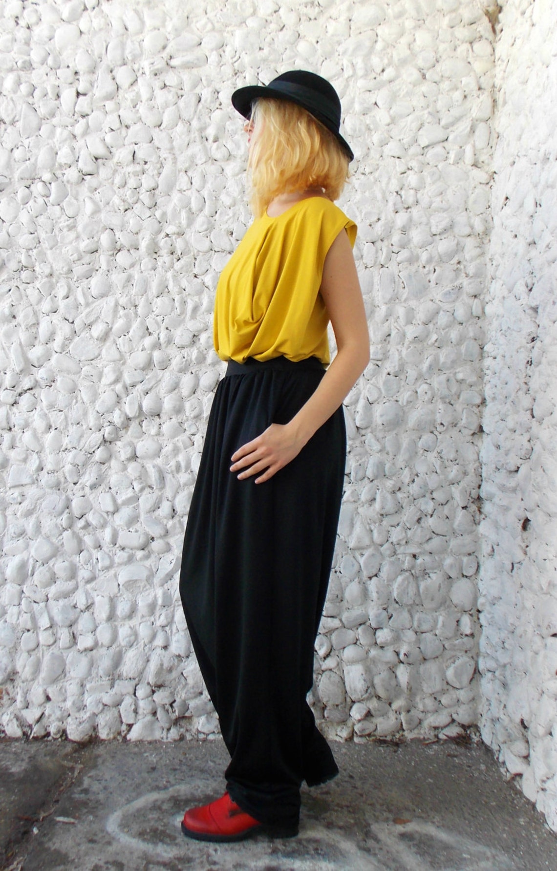 black drop crotch pants