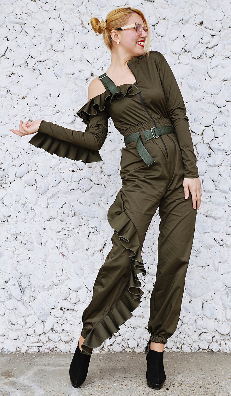 Military Cotton Jumpsuit off Shoulder Jumpsuit Khaki Etsy