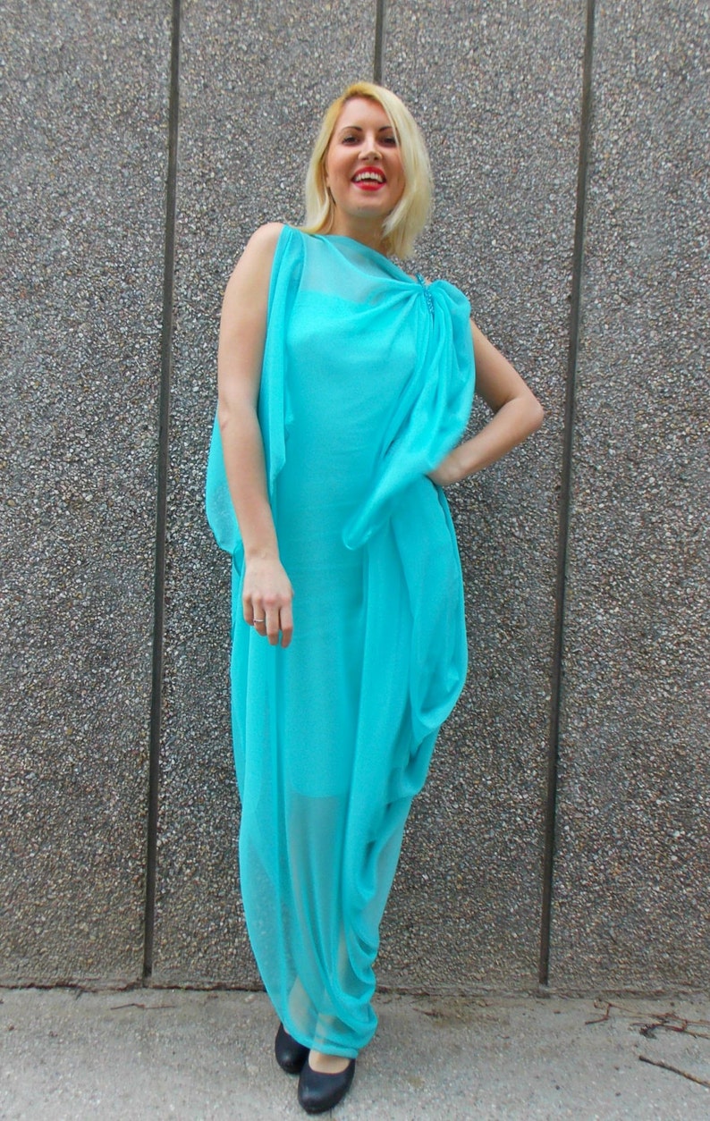 Aqua Asymmetrical Chiffon Caftan / Aqua Maxi Loose Dress | Etsy