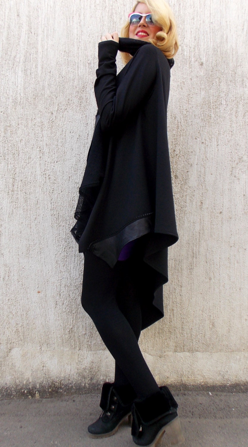 Black Asymmetric Jacket / Swing Shape Jacket With Waterfall - Etsy