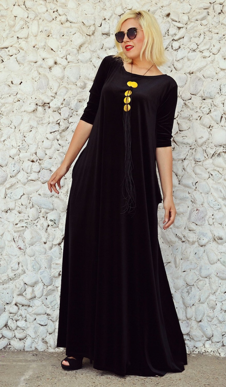 Autumn Black Velvet Dress, Long Maxi Dress, A-line Dress Women TDK191 image 1