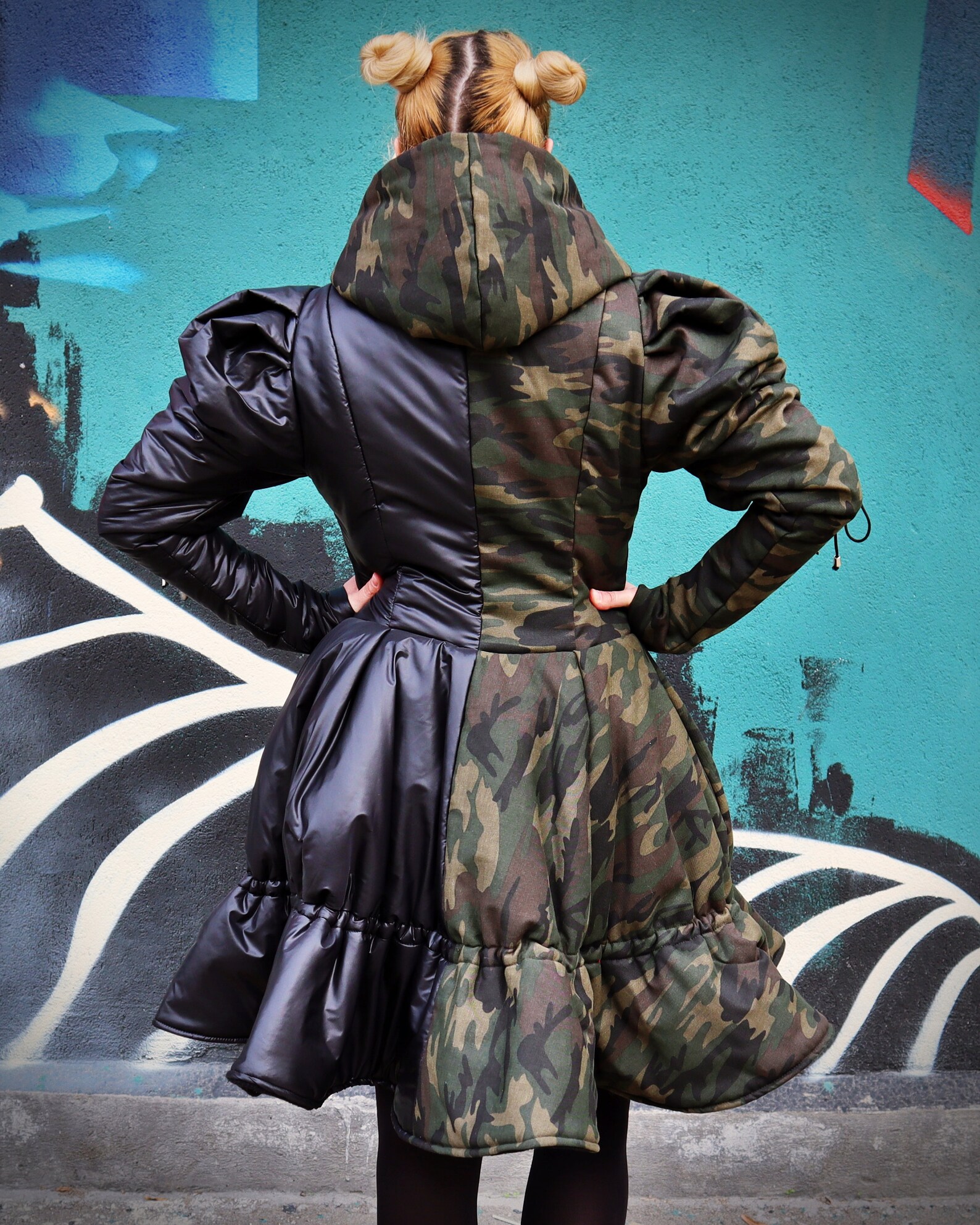 Half Camo Half Slicker Padded Coat Army Military Puffy Jacket Etsy