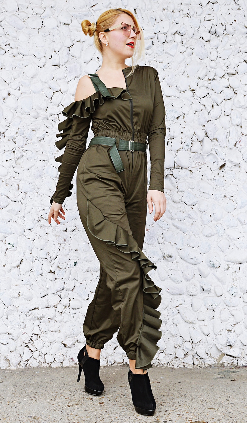 Military Cotton Jumpsuit off Shoulder Jumpsuit Khaki Etsy