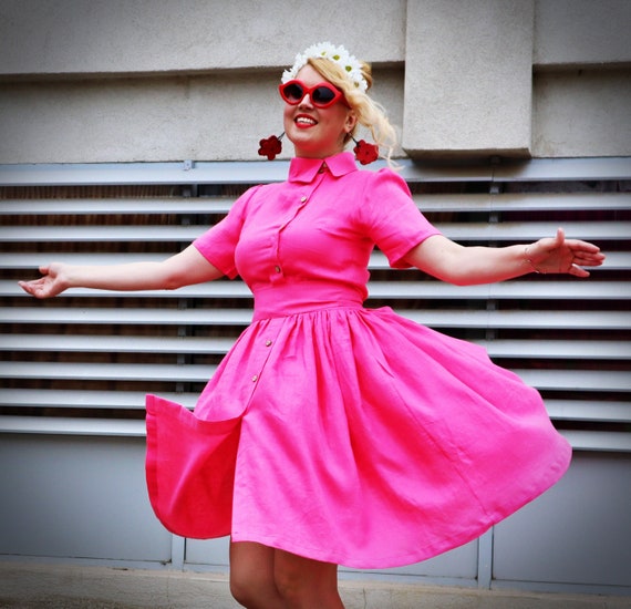 Pink Linen Dress Summer Linen Dress Casual Linen Dress | Etsy
