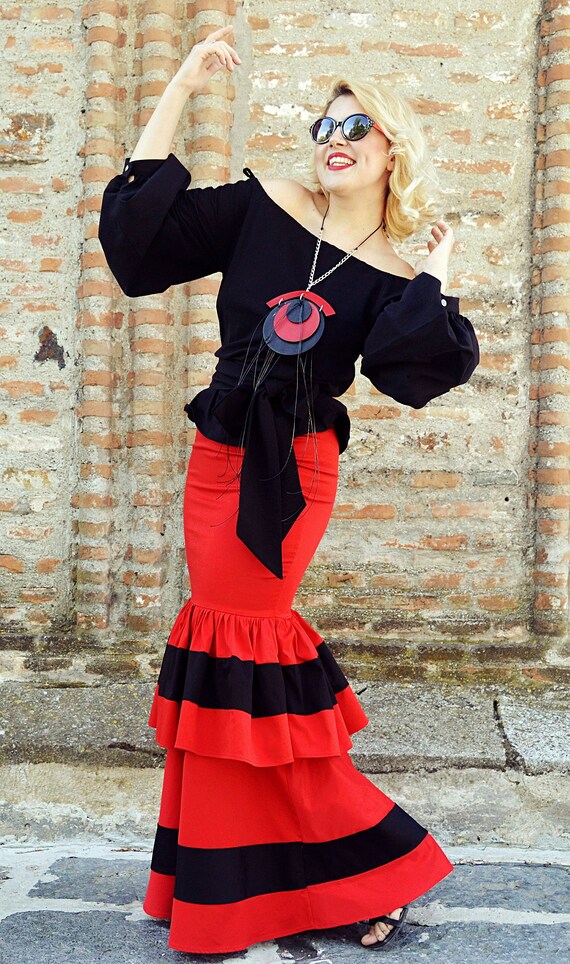 Red Skirt With Ruffles Plus Size High Waisted Skirt TS19 Etsy