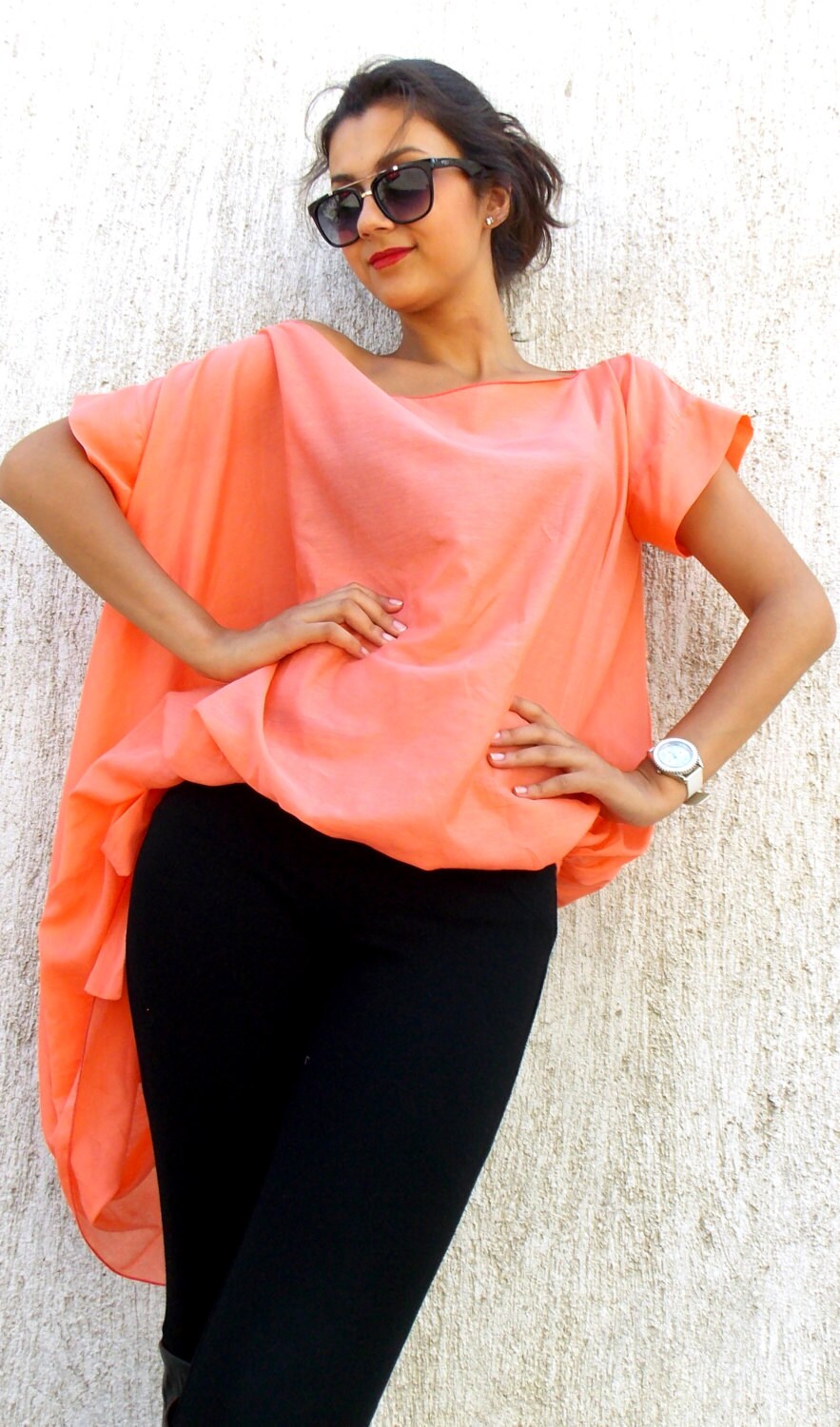 coral chiffon blouse