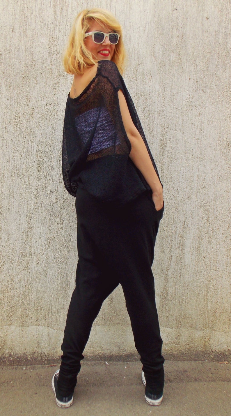 Black Drop Crotch Pants Jersey Harem Pants Plus Size Pants TP03 Loose Pants Yoga Pants