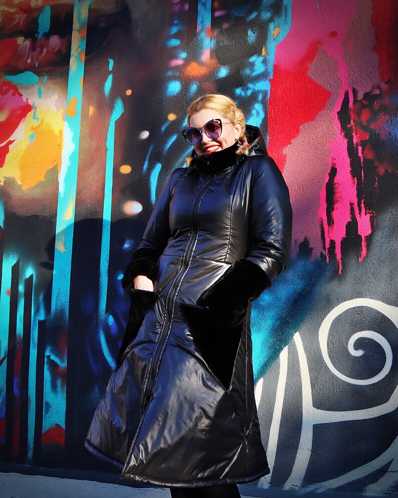 midi black puffer coat