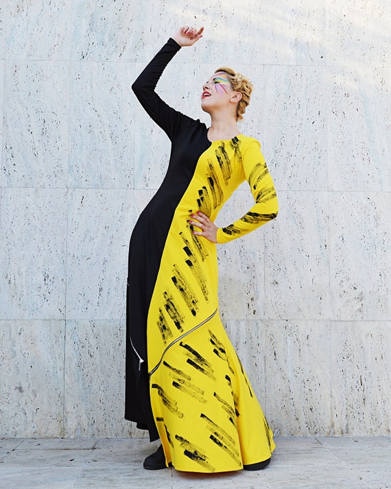 Long Sleeves Dress Women s Clothing Sweatshirt Maxi Dress Handmade Painted Dress Fit and Flare Dress TDK331 Dress for Women Trendy Clothing Etsy