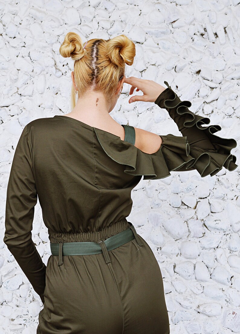 Military Cotton Jumpsuit off Shoulder Jumpsuit Khaki Etsy