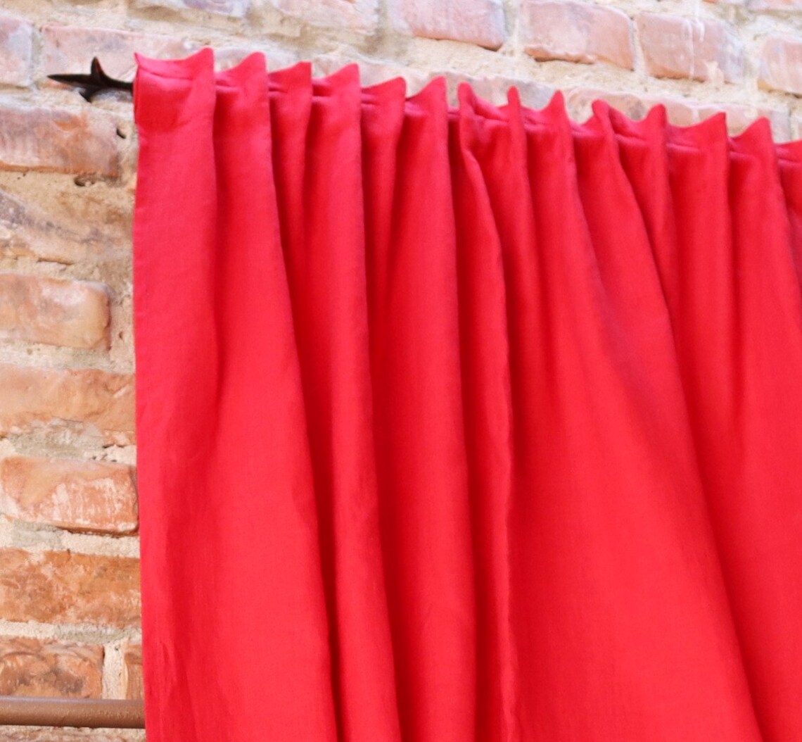 Curtain and Window Treatments Red Linen Curtain Red Linen Etsy