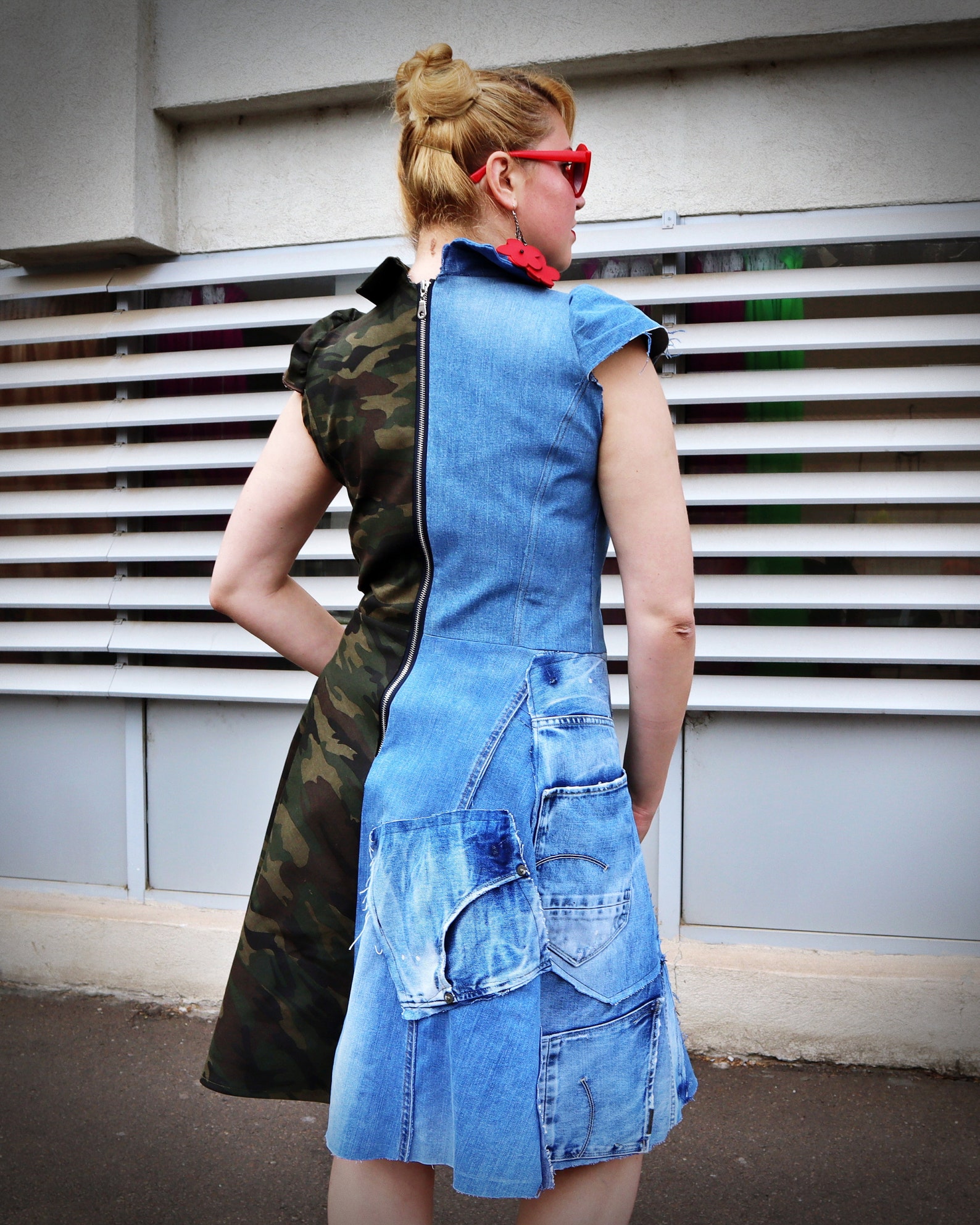 Half and Half Denim Camo Dress Half Military Dress Patchwork Etsy