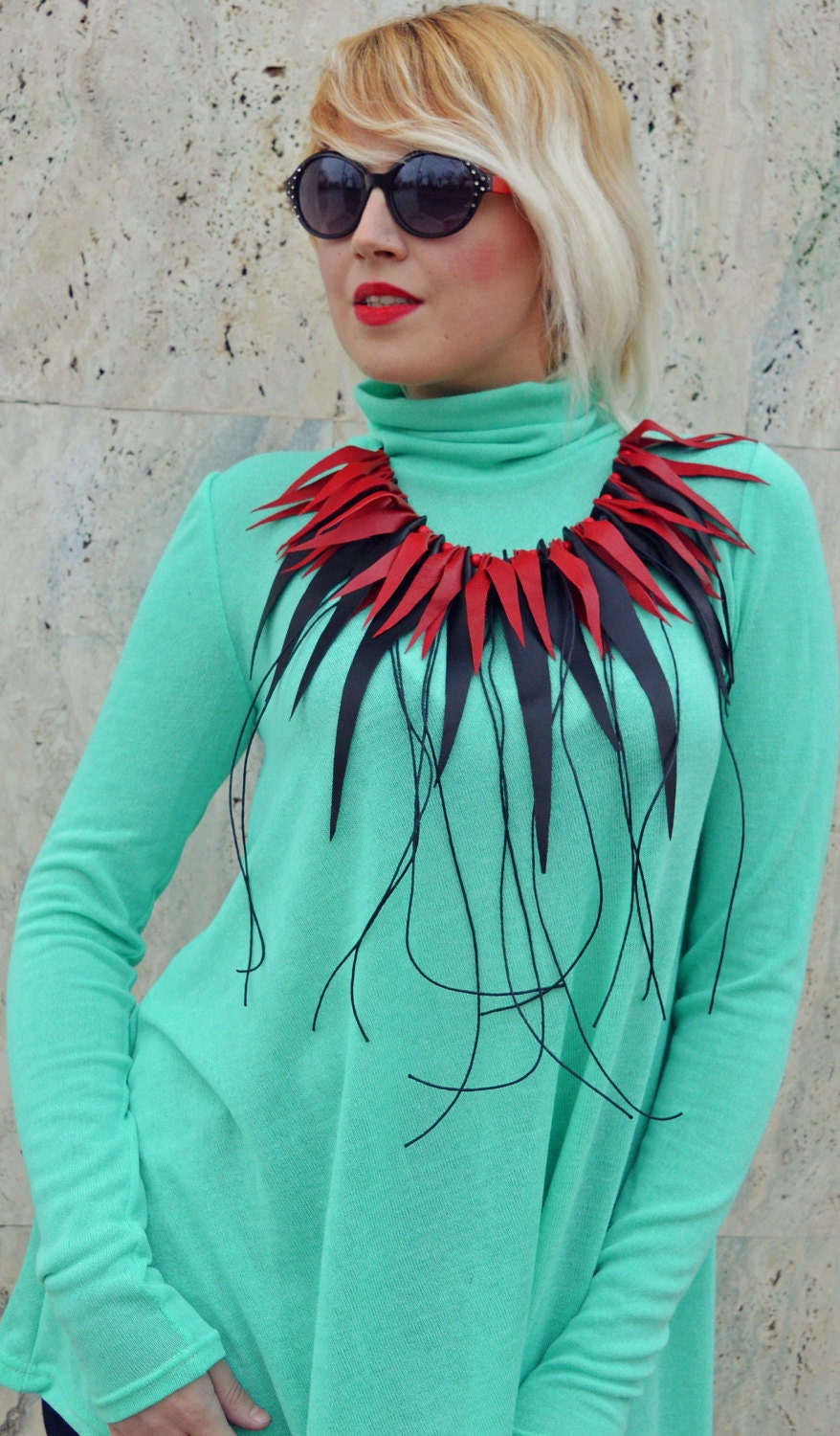 Black and Red Leather Necklace / Extravagant Genuine Leather Etsy