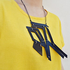 Genuine Leather Necklace , Geometrical Leather Necklace TLJ82 Black Leather Necklace by Teyxo