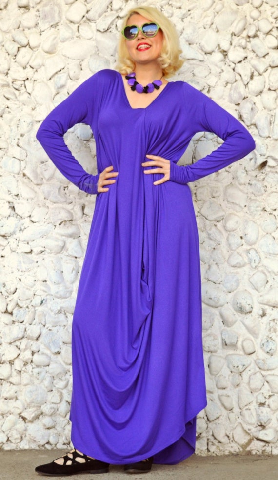 Paarse Maxi jurk lang asymmetrische jurk Purple Kaftan jurk losse Extra lange mouwen jurk TDK04 door TEYXO Etsy Nederland
