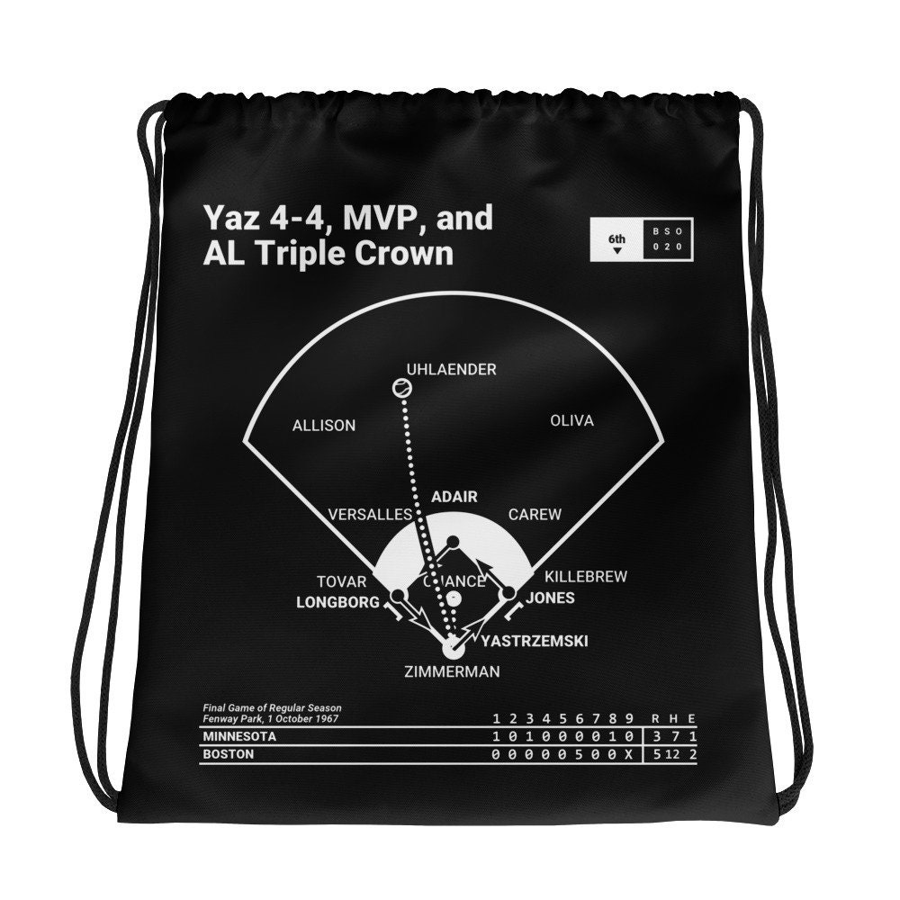Greatest Red Sox Plays Drawstring Bag Yaz 4-4, Mvp, & Al Triple Crown | 1967