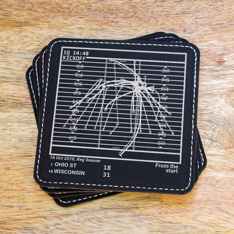 Set of 4 Leatherette Coasters Greatest Wisconsin Football Plays