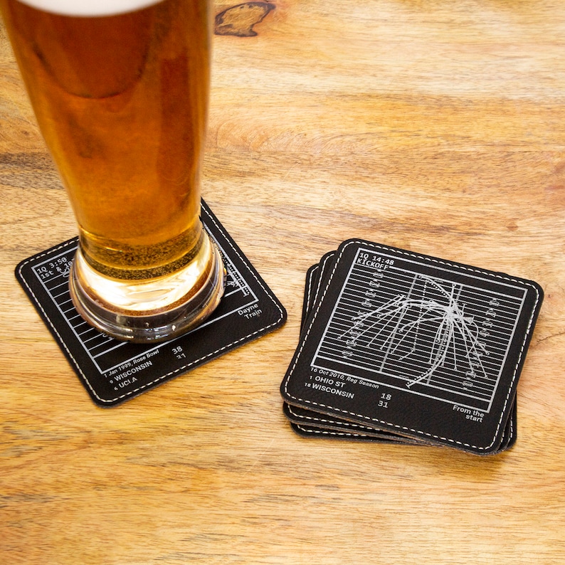 Set of 4 Leatherette Coasters Greatest Wisconsin Football Plays