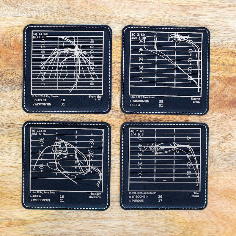 Set of 4 Leatherette Coasters Greatest Wisconsin Football Plays