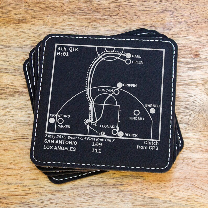 Greatest Clippers Plays Set of 4 Leatherette Coasters