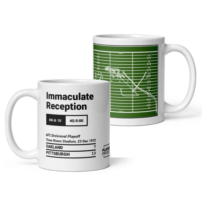Greatest Steelers Plays Mug: Immaculate Reception (1972) Field White