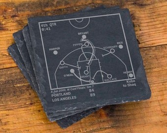 Greatest Lakers Plays: Slate Coasters (Set of 4)