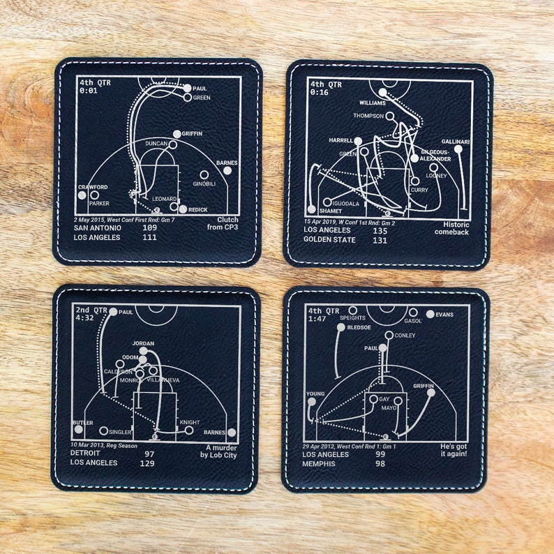Greatest Clippers Plays Set of 4 Leatherette Coasters