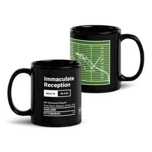 Greatest Steelers Plays Mug: Immaculate Reception (1972) Field Black