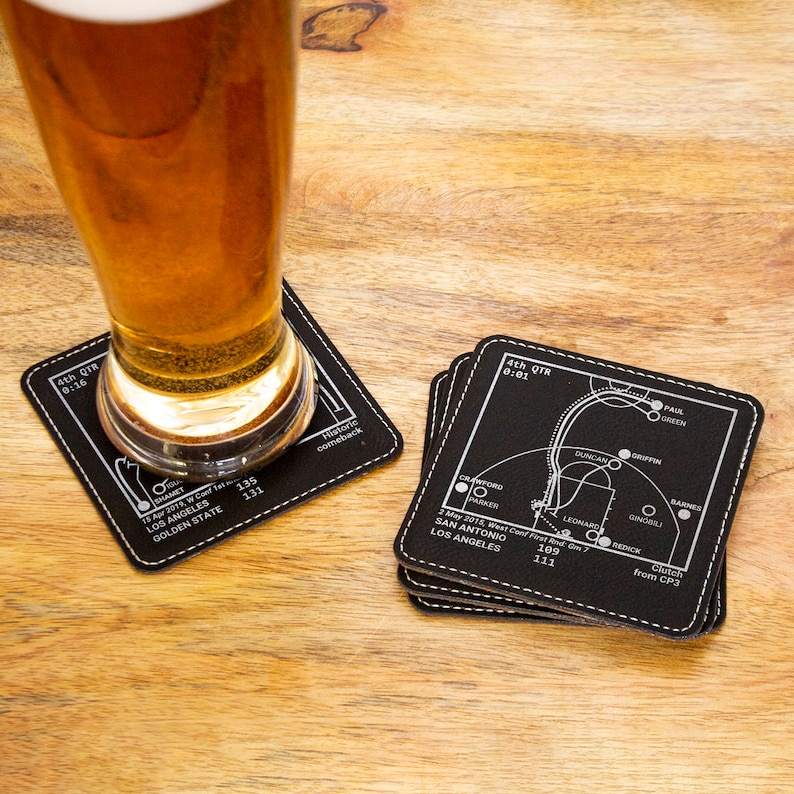 Greatest Clippers Plays Set of 4 Leatherette Coasters