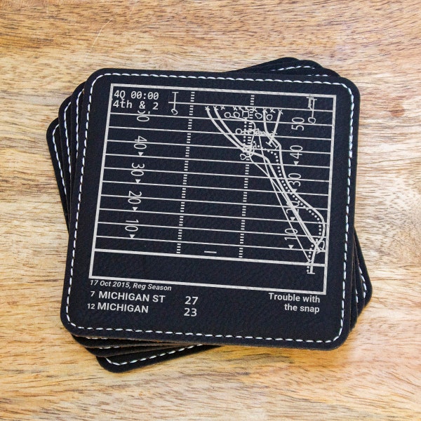Greatest Michigan State Football Plays: Leatherette Coasters (Set of 4)