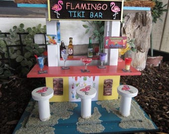 Miniature Garden Flamingo Tiki Bar Hut Beach fairy decor accessory house