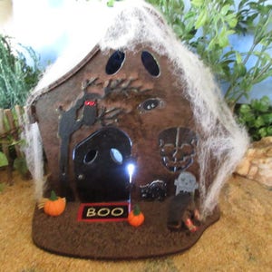 Fairy Garden Halloween Haunted House OOAK witch goblin cottage door