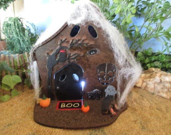 Fairy Garden Halloween Haunted House OOAK witch goblin cottage door
