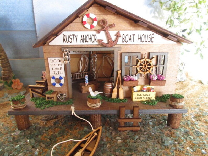 Fairy Garden Miniature Rusty Anchor Boat House Fishing Dock fairy decor accessories image 8