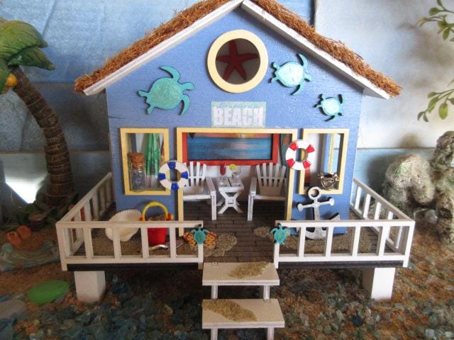 Miniature Garden Beach Hut Sea Turtle fairy decor accessories cottage