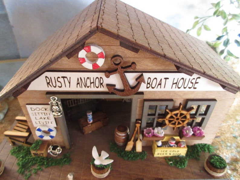 Fairy Garden Miniature Rusty Anchor Boat House Fishing Dock fairy decor accessories image 9