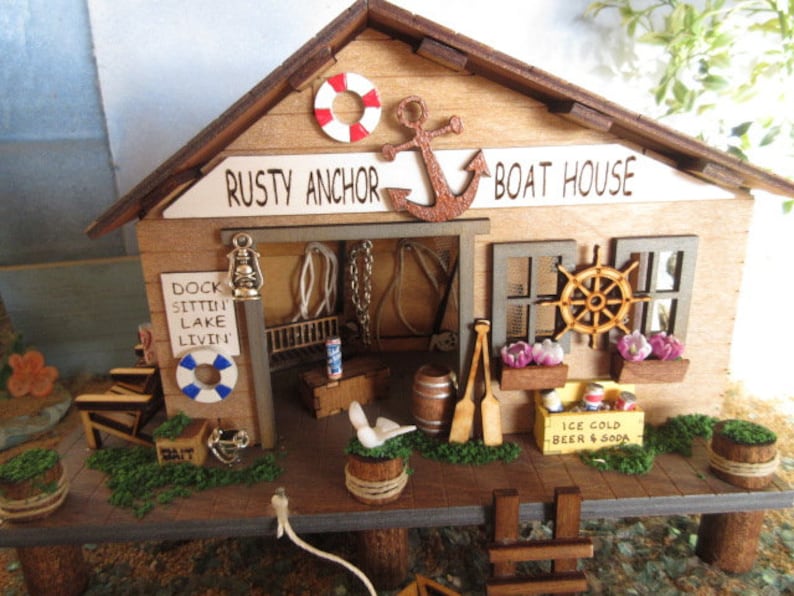 Fairy Garden Miniature Rusty Anchor Boat House Fishing Dock fairy decor accessories image 1