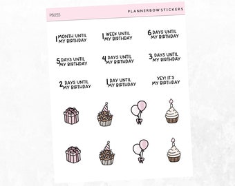 Birthday countdown stickers - Birthday stickers - Planner stickers
