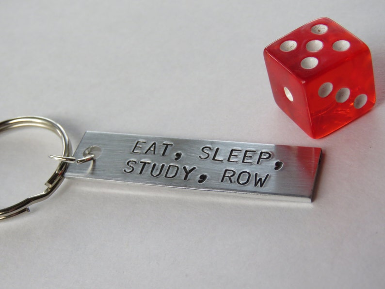gift for rower rowing keychain hand stamped aluminum keychain rowing theme keychain metal keychain with rowing quote sports keychain