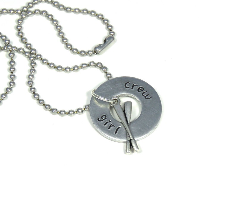 Rowing necklace crew girl washer necklace with crossed oars Etsy