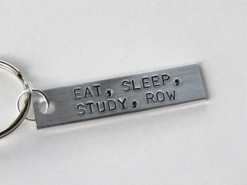 gift for rower rowing keychain hand stamped aluminum keychain rowing theme keychain metal keychain with rowing quote sports keychain