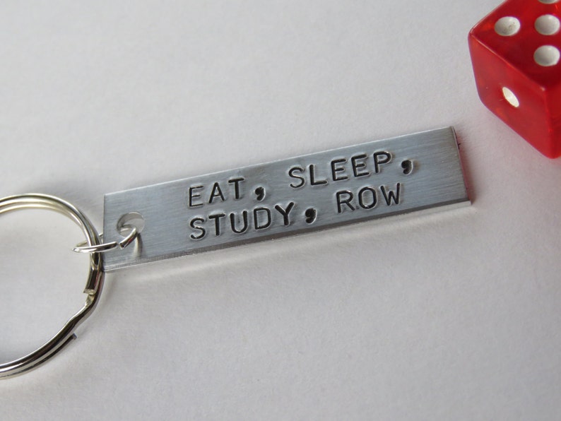 gift for rower rowing keychain hand stamped aluminum keychain rowing theme keychain metal keychain with rowing quote sports keychain