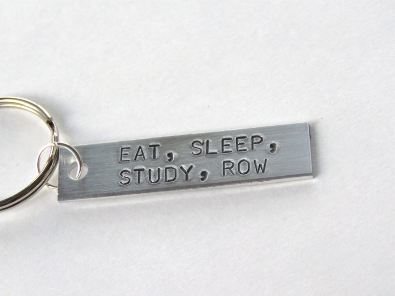 gift for rower rowing keychain hand stamped aluminum keychain rowing theme keychain metal keychain with rowing quote sports keychain