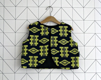 Indian woven cotton baby and toddler vest, navy and yellow