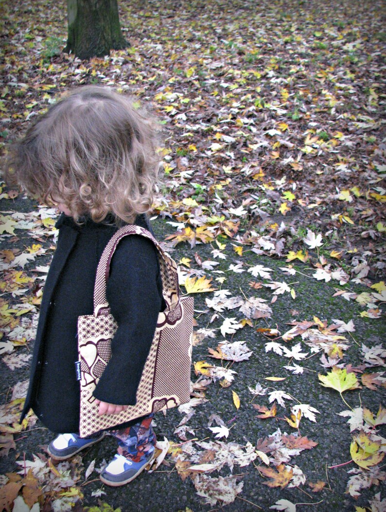 Toddler tote bag brown and cream African wax print image 1