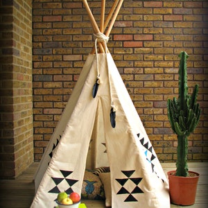 Teepee tent, playtent, handprinted, natural cotton fabric image 1